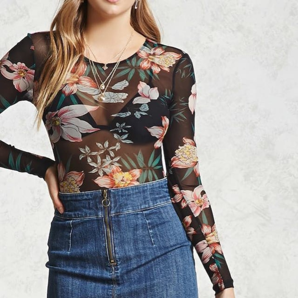 Forever 21 Contemporary Sheer Mesh Bodysuit